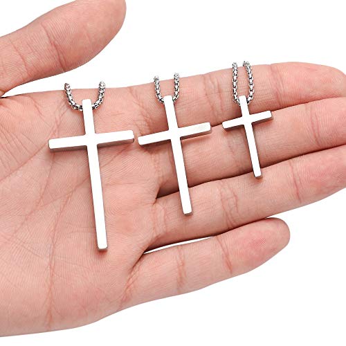 M MOOHAM Cross Necklace for Men Teen Boys 16-30 Inch "Silver: Cross Pendant 1.2"*0.7" Stainless Steel 20.0 Inches