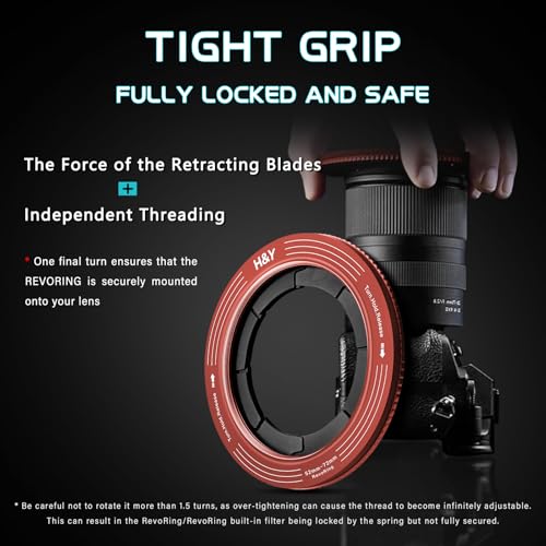 H&Y RevoRing Adjustable 52-72mm to 77mm Step Up Ring for Filters | 52-72mm to 77mm Variable Step Up Ring, Secure Turn-Hold Lock, Lens Filter Adapter Ring, Aluminum, Red