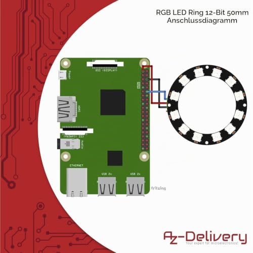 AZDelivery 5V RGB LED Ring Compatible with WS2812B 12-Bit 50 mm Compatible with Arduino Includes E-Book 1