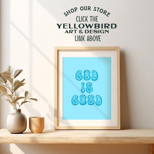 God is Good Spiritual Home Decor - Blue 70s Retro Style Religious Decorations Christian Decor - Christian Gifts for Women - Indie Room Art - Cute Y2k Room Artwork - Preppy Wall Print - Trendy Wall Art