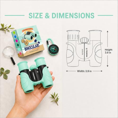 Binoculars for Kids – Perfect Toy for Little Boys and Girls – Extensive Set Incl. Magnifying Glass & Compass – Powerful Magnification 8X21 – 3 to 12 Year Old Kids for Toddler Mint Green