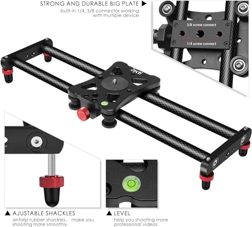 Zecti Camera Slider 16"/40 cm Adjustable Carbon Fiber Camera Dolly Track 16 inch