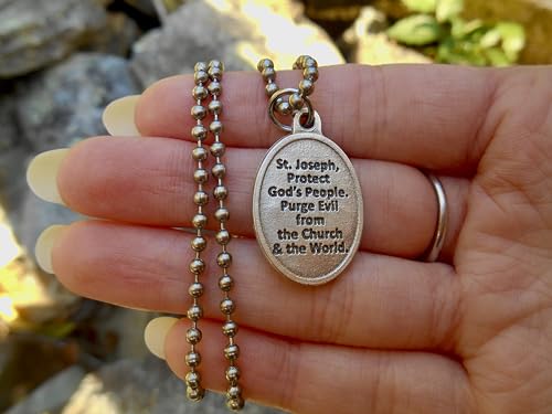 Saint Joseph Necklace, 30" Stainless Steel Ball Chain