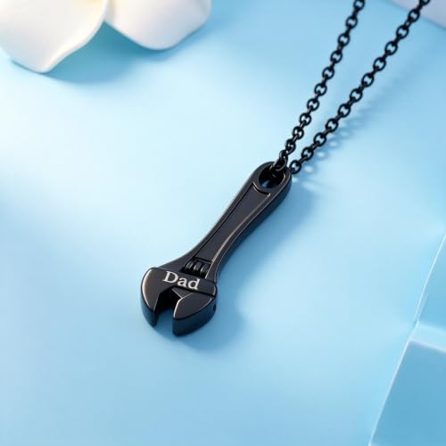 Mechanic Wrench Cremation Jewelry for Ashes Stainless Steel Tool Urn Pendant Locket Keepsake Memorial Urn Necklace for Men Women Holder Ashes for Pet Human Black-DAD