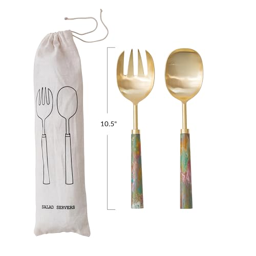 Creative Co-Op stainless steel salad servers with gold handles, featuring a sleek and elegant design for serving salads.