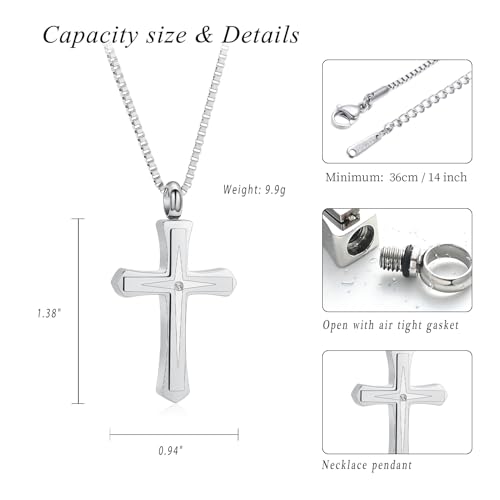 XSMZB Cross Cremation Jewelry for Human Pet Ashes Keepsake Urn Pendant Funeral Cross Memorial Ashes Necklace for Women Men Silver