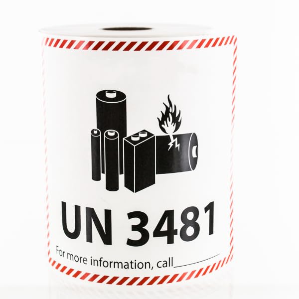 LabelValue.com | UN 3481 Lithium Battery Handling Labels/Stickers - [300 Labels/1 Roll], 4.75” x 4.5”, Red Dashed Border with Hazard Icons | Maintain IATA Compliance