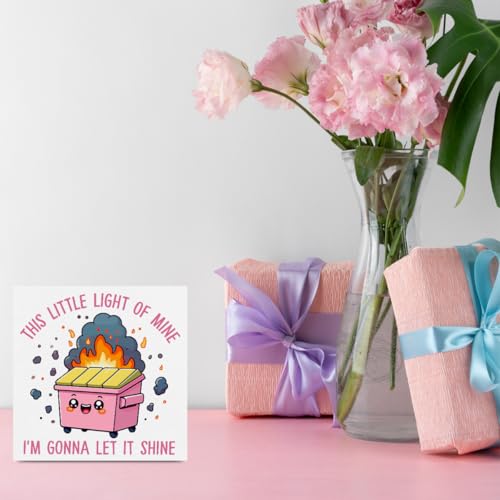 Pink Office Decor Dumpster Fire Wooden Box Sign Plaque Table Decorations for Home Workplace 5 x 5 inches Humorous Gift for Any Occasion I'm Gonna Let It Shine - 02