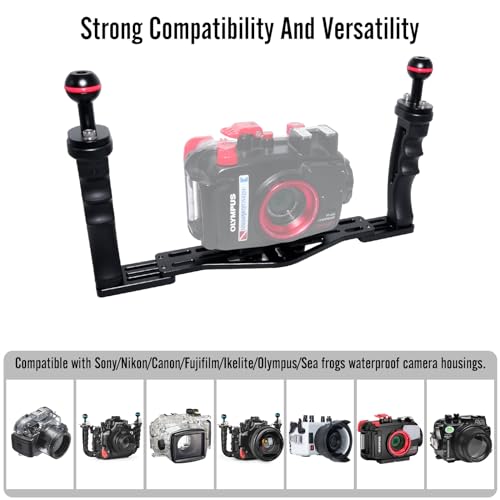NS10 Underwater Camera Tray extendable Handle Grips Bracket for gopro,pt059,rx100 uw Camera housing Universal Soft Handle with Aluminum and Rubber Material (Black) Black