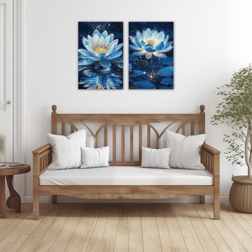 KPLUNDO Blue Lotus Floral Wall Art 2 Panel Blooming Zen Flower Pictures Print Nature Inspired Decor for Living Room Bedroom Yoga Room(Artwork-5,16"x24"x2pcs) Artwork-5 16"x24"x2pcs