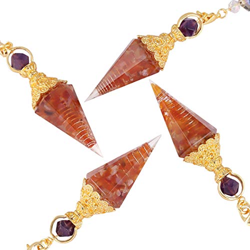 Rockcloud Healing Crystal Point Pendulum for Divination Red Carnelian Crystal Stone + Copper Wire Spiral Coil