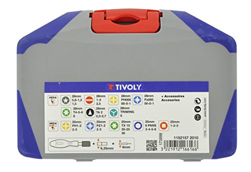 Tivoly – 46 Piece Multi Purpose Screwdriver Set – 22 Precision Bits 4 mm + 19 Torsion Bits 6.35 mm + Accessories and Screw Handles – Kit with All Essential Tools