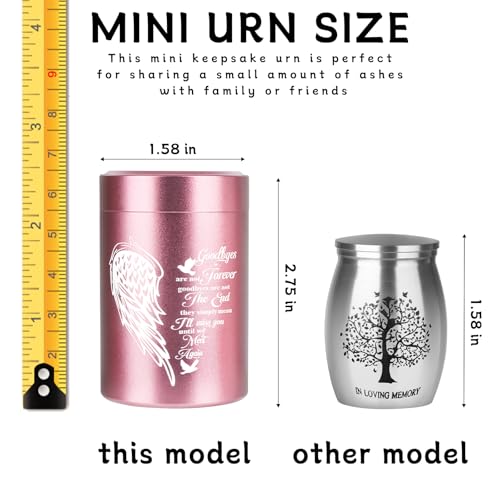Mini Urns for Human Ashes Set of 4, Small Pink Angel Wings Keepsake Urns for Ashes 4 Pack (2.7 x 1.6 Inch, Aluminum) Set of 4 Pink