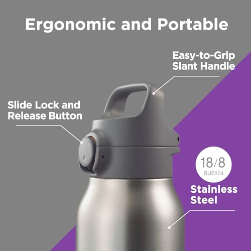 MTA-H100WH Tiger Vacuum Insulated Stainless Steel Bottle, 34 oz (1.0 L), Handle Included, Easy to Open with One Handle, One-Touch, Sports Drink, Large Capacity, Direct Drinking 33.8 Ounces Smoke White
