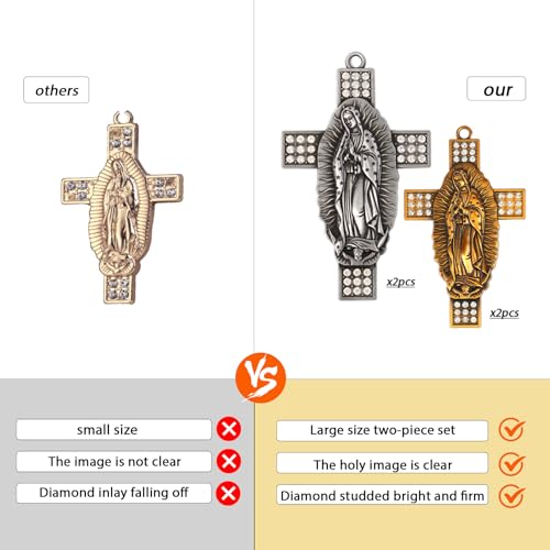 Gorgeoos 2 Pack Our Lady of Guadalupe Cross Wall Decor, Gold Plated Rhinestone Religious Wall Hanging Ancient Gold