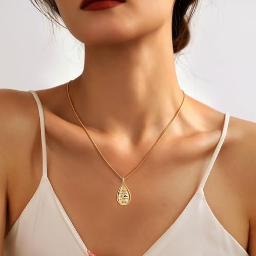 Teardrop Urn Necklace Memorial Cremation Jewellery for Ashes Keepsake Pendant Necklace for Women Men Pet with Funnel Filler Kit Memorial Gifts Gold