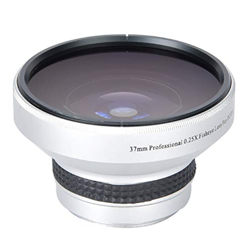 37mm Fisheye Lens, 0.25X Super Wide Additional Lens for Travel Photography Aluminum Alloy Optical Glass Silver with 12.5X Macro Close Up Design 1 Piece