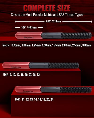 Reywoo 3-Pc Heat-Treated Thread Restorer File Set, Metric SAE UNC UNF 3 PC in UNC UNF Metric Sizes