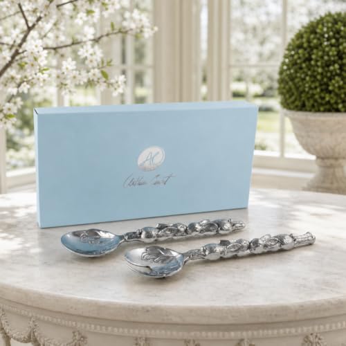 Arthur Court Bunny Salad Serving Spoon and Fork Set - Premium Aluminum Salad Servers - 11 Inch Long - Perfect for Easter Gatherings