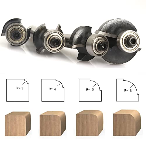 Rounding Cutter Set of 4 HW for Routers, Shaft 8 mm, R 3-4-5-8 mm | HW cutting and ball bearings for clean rounding. Ideal for solid wood, MDF, plywood and multiplex. 4-Piece Set