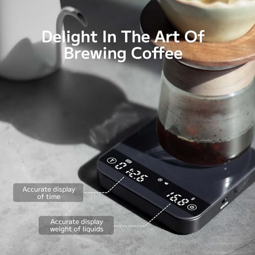 Coffee Scales with Timer, 4 Modes Mini Digital Espresso Scale, 0.1g High Precision Coffee Weighing Scale with Flow Rate for Pour-over Coffee, Rechargeable Kitchen Scales, Max 2kg, Black
