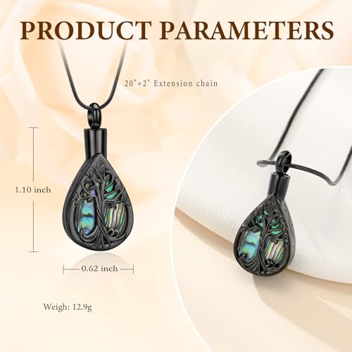 Cremation Jewelry Tree of Life Teardrop Urn Necklace for Human Ashes for Women Men Abalone Shell Memorial Ashes Keepsake Pendant Black