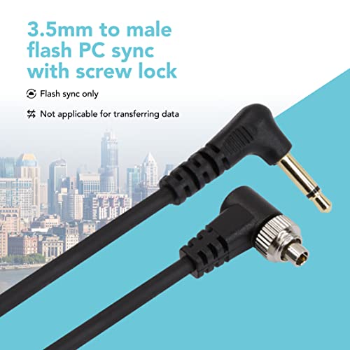 Foto&Tech 3.5 mm to Male Flash PC Sync Cable, 14 Inch Coiled Cord with Screw Lock, Compatible with Nikon Canon and Most DSLR Cameras PocketWizard Plus III Plus II Mini Phone PC1 (3 Pieces) (Pack of 2) 3 Pieces 14 Inch (Pack of 2)