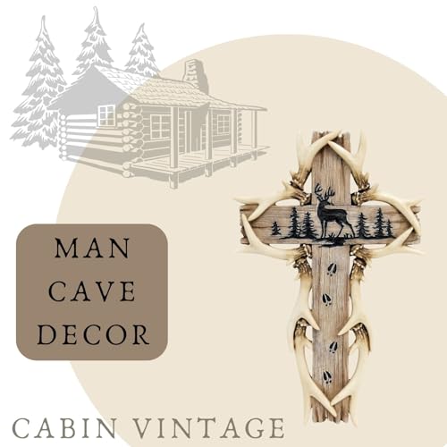 AMAJY Rustic Woodland Deer Antler Wall Hanging Cross