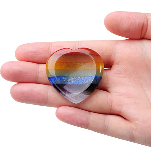 Jovivi 40mm Worry Stones for Anxiety 7 Chakra Crystal Heart Love Healing Crystals Natural Reiki Gemstone Palm Pocket Stones Energy Balancing Meditation Gift