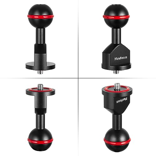 MINIFOCUS 2Pcs 1'' Ball Adapter to 1/4"-20 Screw, Universal Ball Joint Bracket with 1/4" Screw Base Adapter for Underwater Camera Arm Tray Diving Photography System