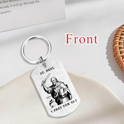 Alotozo St. Paul Gifts - Saint Paul Keychain for Mens Boys, Patron Saint of Missionaries Writers Theologians Gifts, Religious Key Chain for Dad Husband Him Birthday Fathers Day