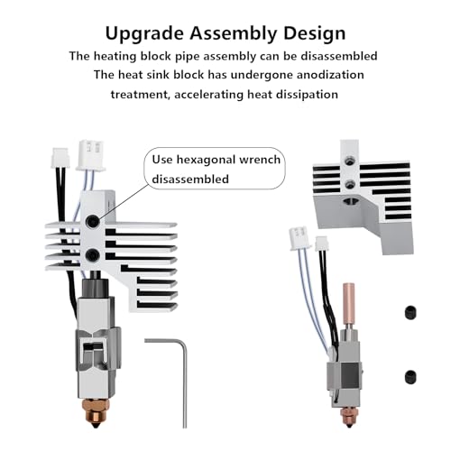Upgrade 0.4MM Hotend Kit for Elegoo Centauri Carbon, Chromium Zirconium Copper Hardened Steel Nozzle Ceramic Heater Print Head Hot End with Extra 2PCS Nozzle for Centauri Carbon/Centauri 3D Printers Upgrade 0.4MM Hotend