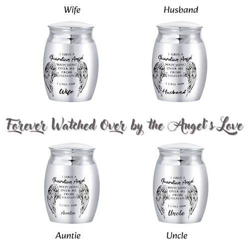 Mini Cremation Urn for Husband Ashes Men Family I Have a Guardian Angel Watching Over Me from Heaven Sepulchral Cinerary Funeral Keepsake Memorial Jar