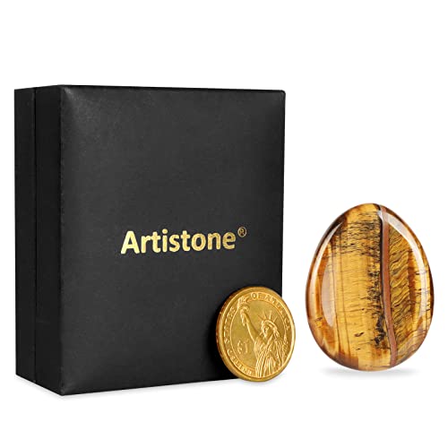 Artistone 1.5" Tiger Eye Crystal Thumb Worry Stone Pocket Palm Stone Healing Crystal for Stress, Meditation Reiki, Calming Stone Gifts Yellow Tiger Eye