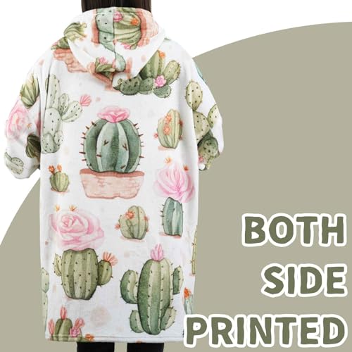 Huglanket Cactus Gifts for Cactus Lovers, Wearable Flannel Cactu Blanket Hoodie with Two Large Pocket