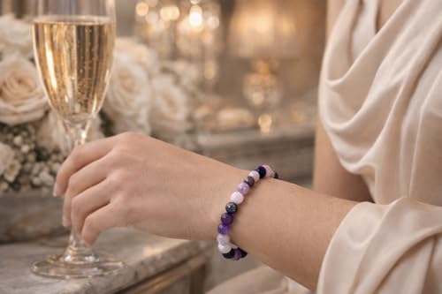 Natural Gemstone Healing Crystal Bead Bracelet, 8mm Stretch Calming & Anti-Anxiety