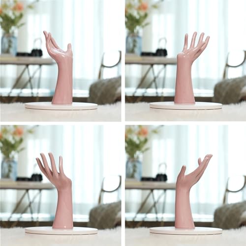 HAUCOZE Hand Jewelry Stand Necklace Ring Holder Modern Home Decor 8.3 Inch Pink