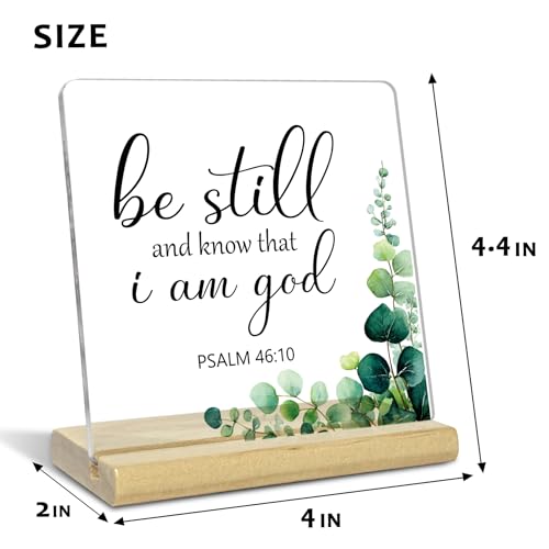 Christian Decor for Women Men,Be Still And Know That I Am God Acrylic Signs Plaqur,Religious Gifts for Home Office Desk Sign Decor Psalm 46:10