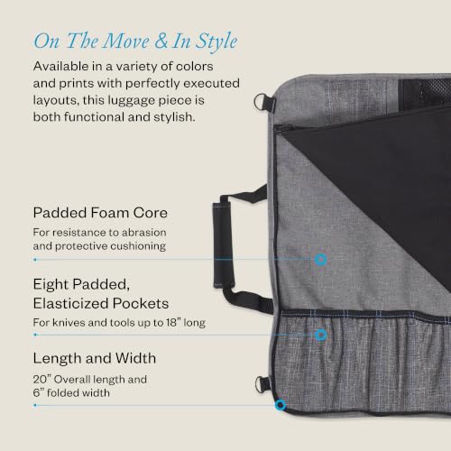 Messermeister Preservation 8-Pocket Knife Luggage, Heather Gray - 8 Elasticized, Reinforced Pockets for Culinary Tools - Holds Up to 18” Knife - Made From 100% Recycled Water Bottles