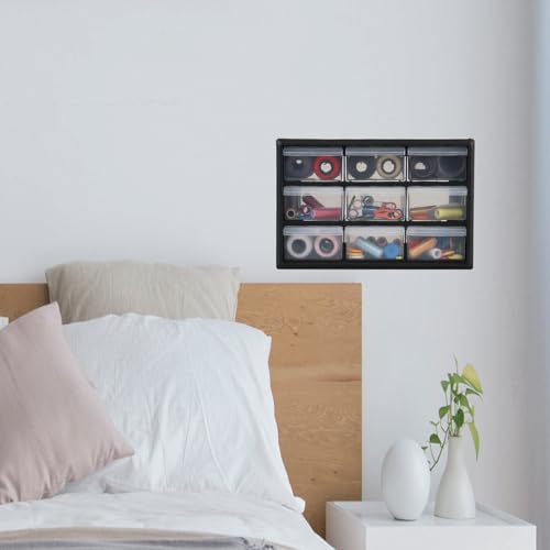 Guankan black plastic parts cabinet with 9 drawers for desktop craft storage