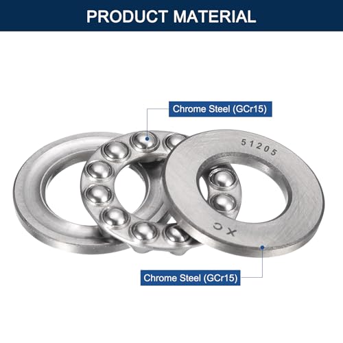 HiPicco Thrust Ball Bearings, 4pcs 51205 Plane Axial Ball Bearing 3-in-1, 25mm x 47mm x 15mm Chrome Steel ABEC3 Single Row Roller