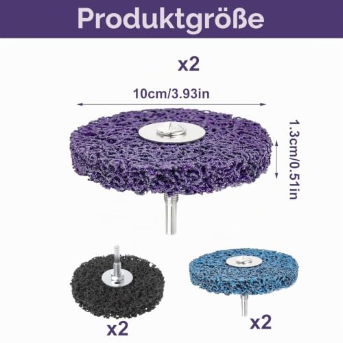 6 Piece CSD Disc 100 mm Purple Blue Black Cleaning Disc Set | CSD grinding wheel with 6 mm mandrel grinding coarse grinding disc coarse cleaning disc for angle grinder cleaning metal Style: 6 pieces, 100 mm, purple, blue, black