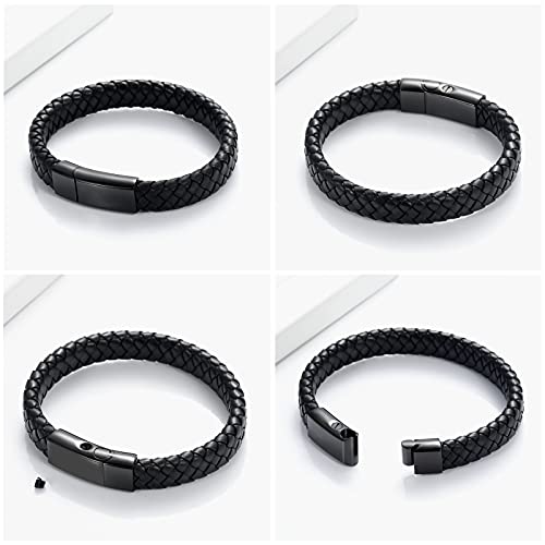 Imrsanl Cremation Jewelry Urn Bracelet for Ashes for Women Men Memorial Braided Leather Urn Bracelet for Human Ashes Keepsake Cuff Bangle Jewelry Black-20cm/7.87inch