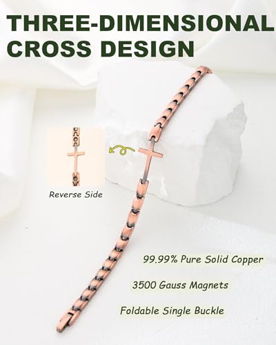 MagEnergy Copper Magnetic Bracelet for Women-3500 Gs-Christian Cross Copper - Cross