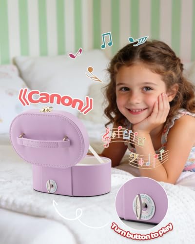 VLANDO Musical Jewelry Box for Girls, Oval Design with Spinning Ballerina B.Purple