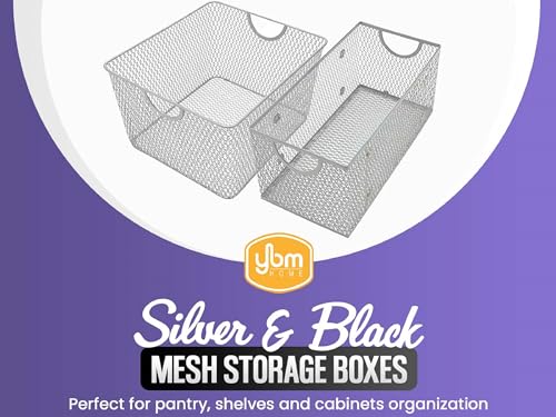 YBM HOME Kitchen Pantry Organizer Wire Basket for Shelves, Cabinets, Pantry, Countertop, Mesh Open Storage Bin Metal Basket for Organizing Food Supplies 14 x 10 x 9, Silver