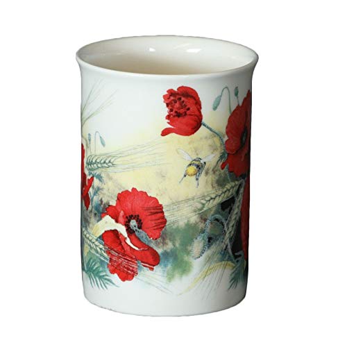 Roy Kirkham Lancaster Poppy Flower Mug - Red Poppy Flower Bud Poppies Chamomile Widfllowers, Ceramic Floral Coffee Mug Cup 11 oz