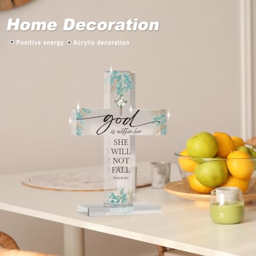 God Is Within Her She Will Not Fall Spiritual Inspirational Religious Christian Gifts for Men Women Jesus Bible Verses Acrylic Cross Decor for Easter Office Desk Home Decor 3.5x5 Inches God9 5.3x3.5