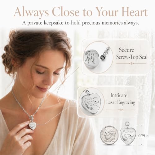 Heart Cremation Necklace for Human Ashes Stainless Steel Urn Locket Memorial Jewelry Keepsake Pendant Chain for Women Loved One Remembrance Ash Holder Accessory
