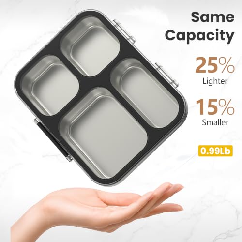 HOMEKOL Stainless Steel Bento Lunch Box, 4 Cups, Black